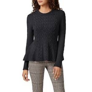 Jason Wu Collective Navy Cotton Wool Cable Knit Peplum Sweater Preppy Old Money